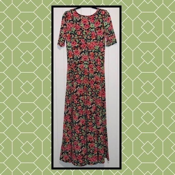 LULAROE New Maria Black with pink and red flowers maxi Lg - Picture 2 of 3